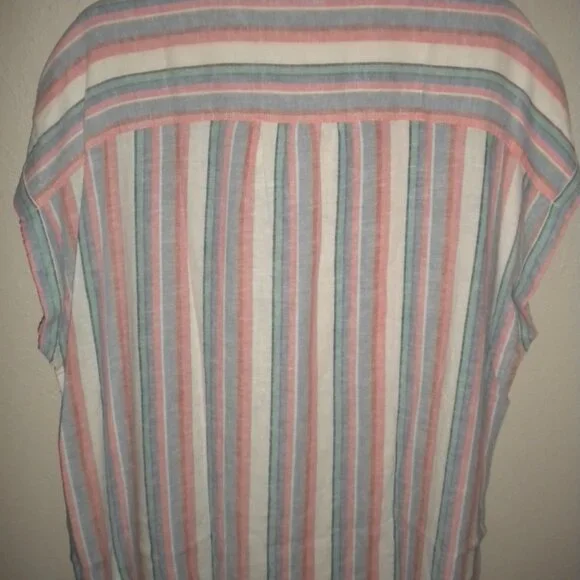 Orvis Women's Plus Size 3X Striped Linen Blend Button Short Sleeve Top NWT - Picture 5 of 5